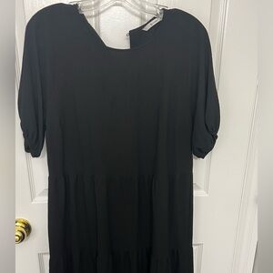 Black Tiered Midi Dress with 3/4 Puff Sleeves